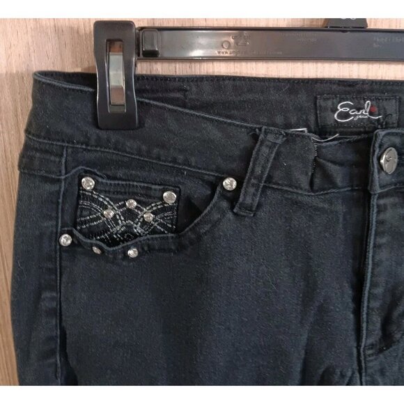 Earl Jeans 14P Women's Black Mid-rise Capri Short Embellished Embroidered - Picture 3 of 6
